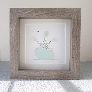 Sea Glass Vase with Glass Flowers - Sea Glass Art Picture