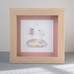 Sea Glass Love Birds on Shells - Sea Glass Art Picture - Upcycled Art