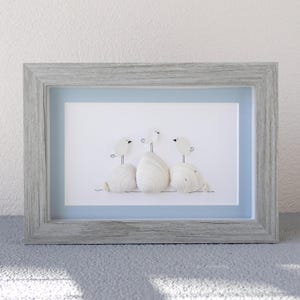 Sea Glass Three Birds Family Picture Shell Upcycled Art