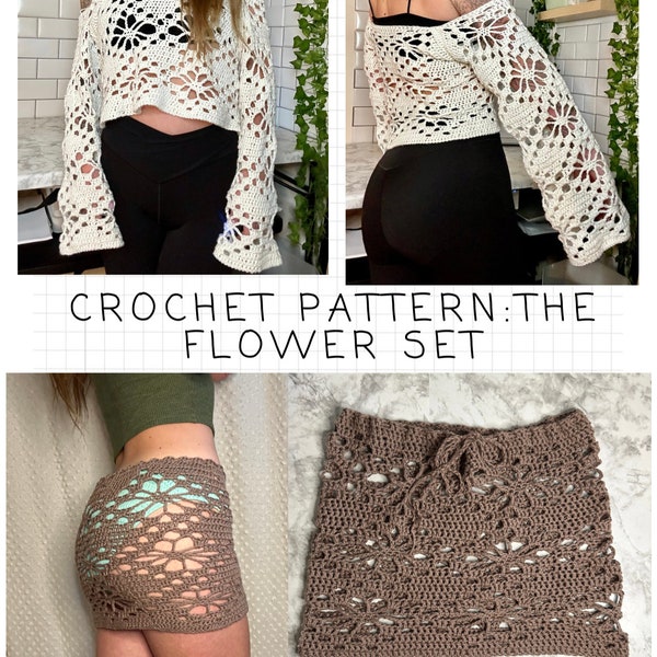 Crochet Pattern: The Flower Set | Cropped Sweater & Skirt Pattern