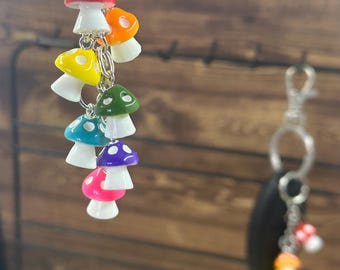 Rainbow Mushrooms Keychain | Colorful Resin Mushroom Charms with Stainless Steel Chain