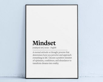 mindset definition printable wall art | positive thinking inspirational wall decor print | definition prints for home office | mindset quote