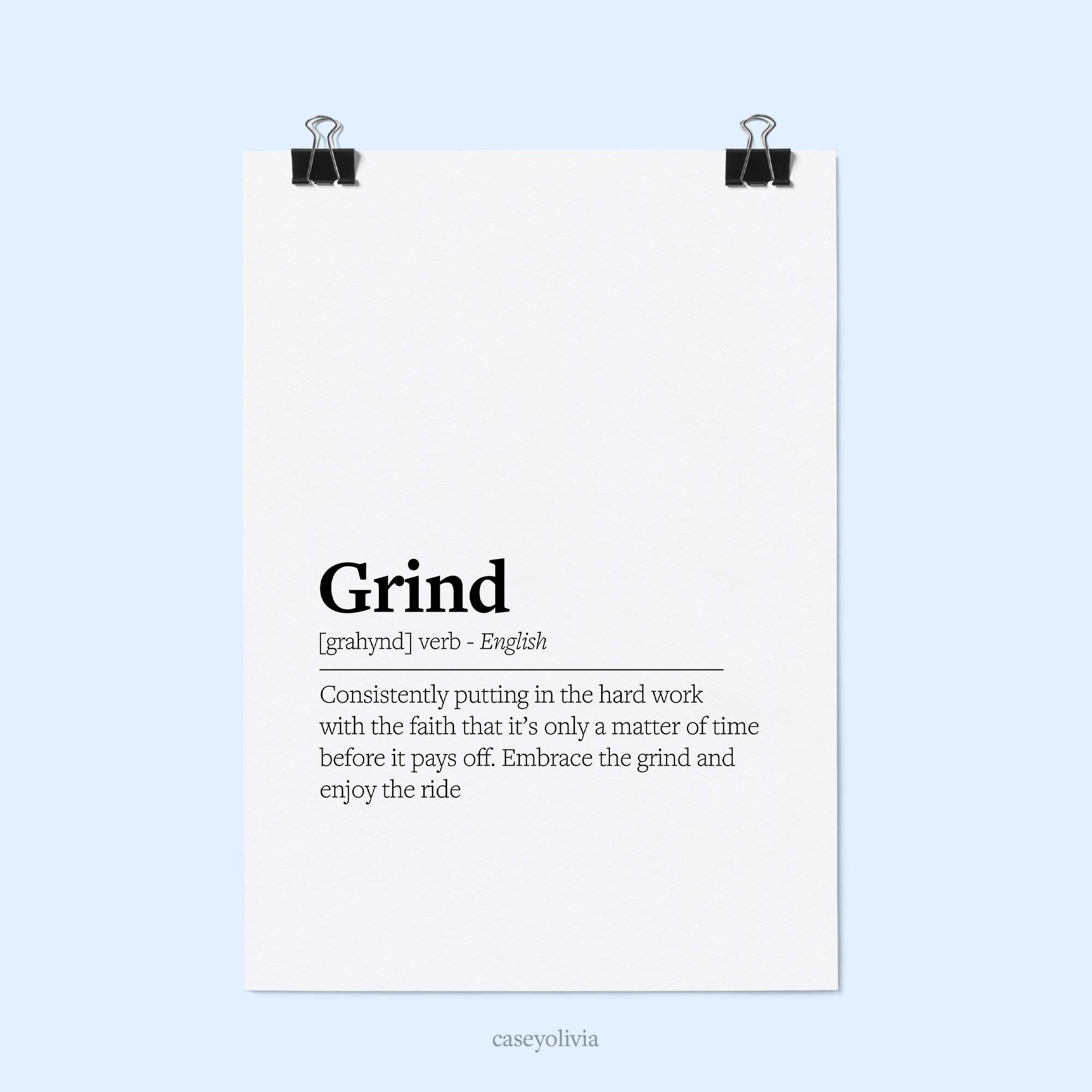 Grind Definition Printable Wall Art Motivational Grind Meaning Print