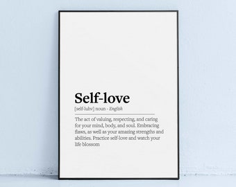 self love definition printable wall art | love yourself quote to print | self care inspirational print | self love printable office wall art