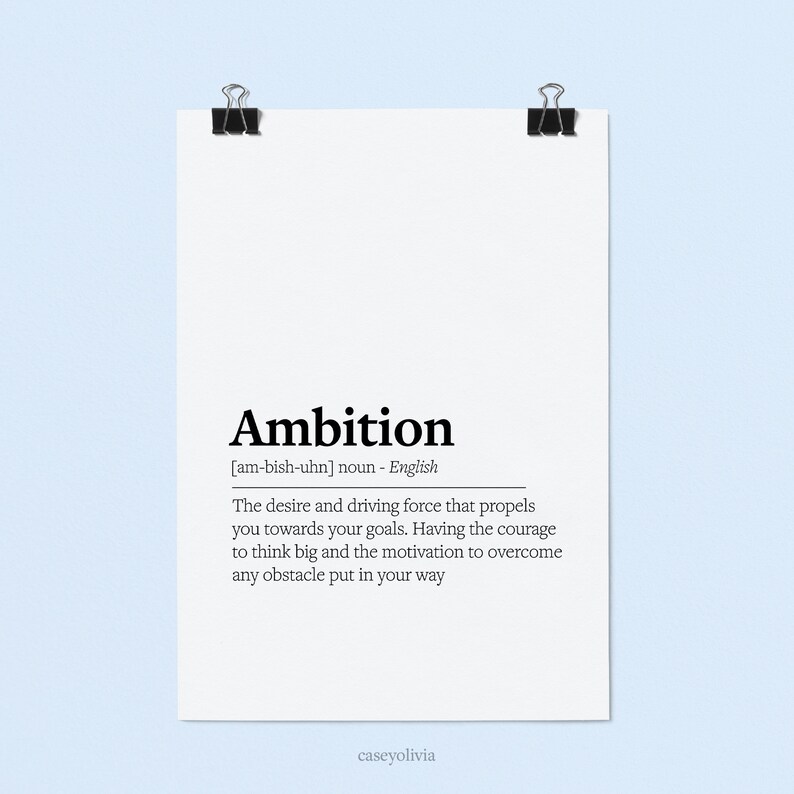Ambition Definition Printable Poster Home Office Definition Etsy