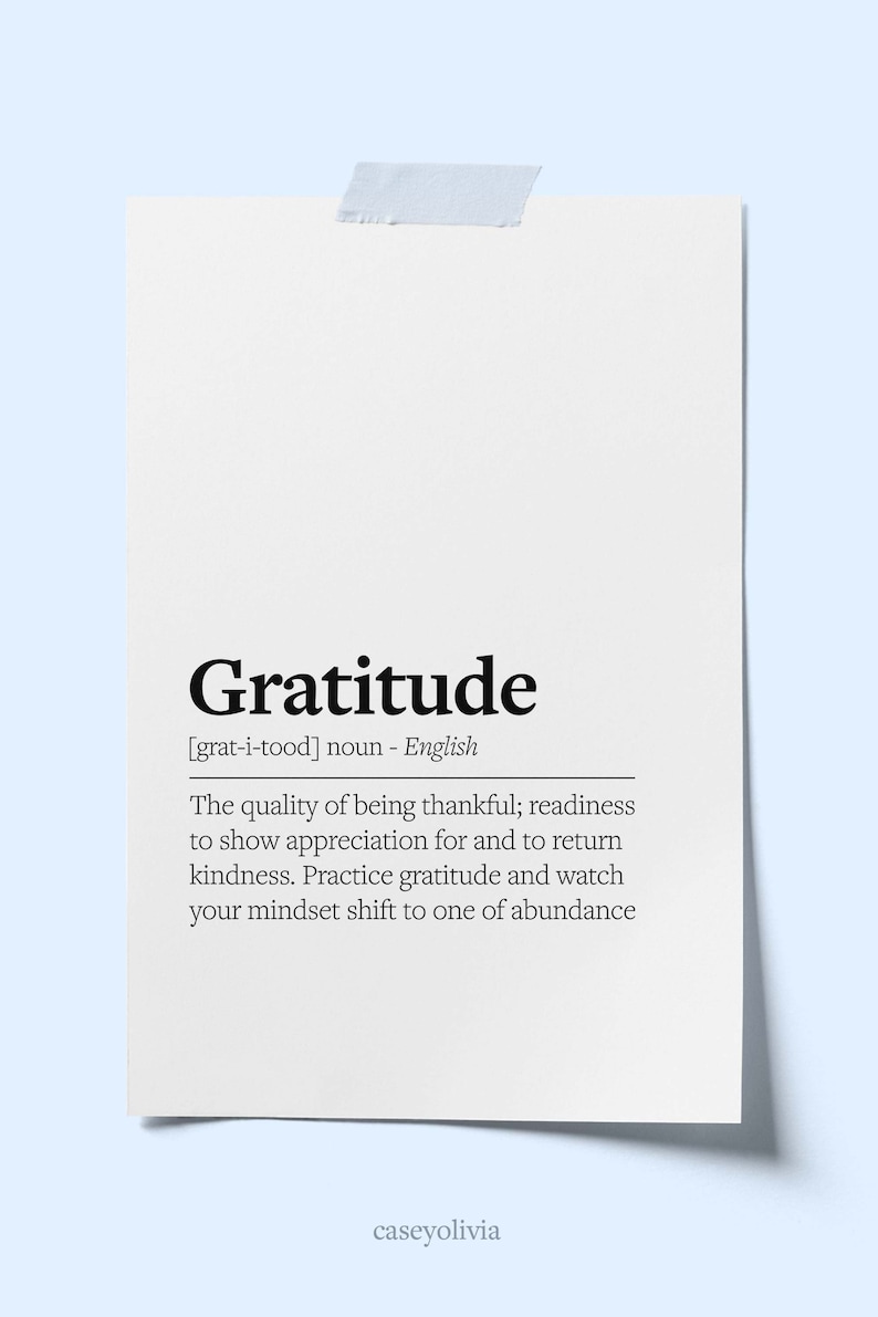 Gratitude Definition Printable Wall Art Inspirational Wall Decor Print