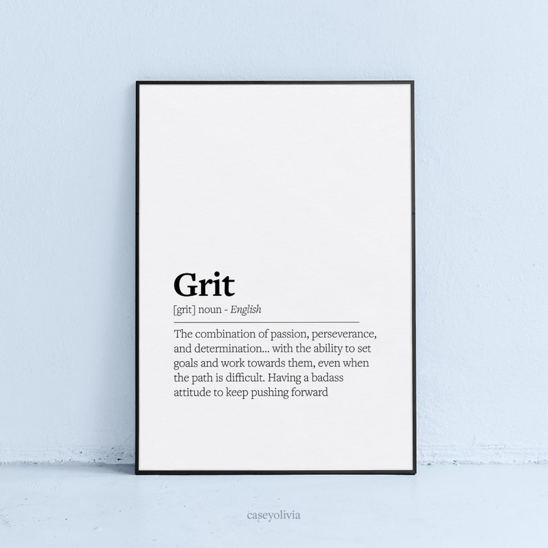 Grit Definition Printable Wall Art Motivational Grit Meaning Etsy
