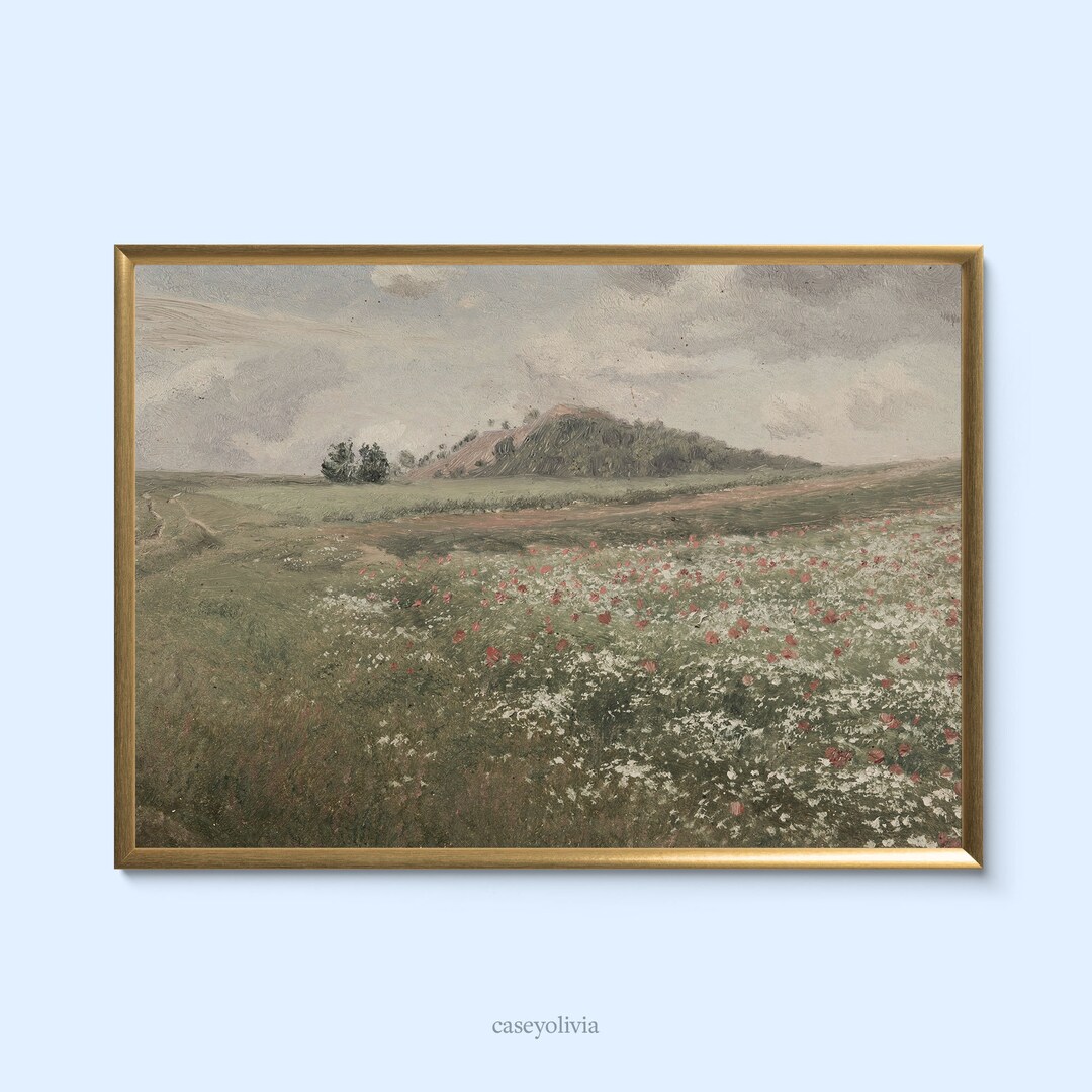 Vintage Spring Field Landscape Print Muted Spring Oil - Etsy