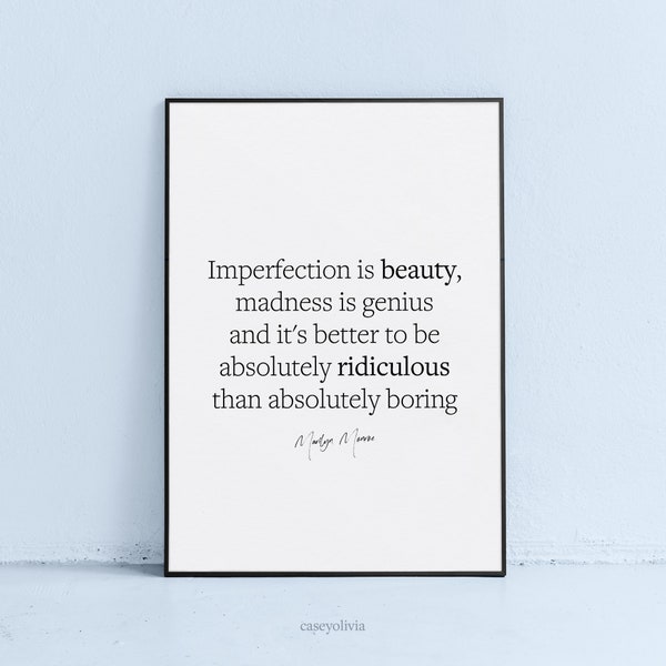 imperfection is beauty marilyn monroe printable quote | self love quote to print | self confidence wall art printable quotes | office print