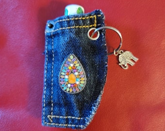 Recycled jean pocket keyring