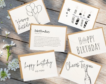 Cartes de joyeux anniversaire minimalistes chics. Le luxe dans la simplicité : collection de cartes de vœux en noir et blanc pour des anniversaires inoubliables