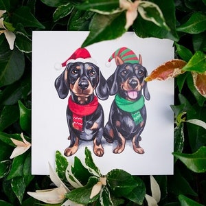 Dackel Weihnachtskarte - Die kleinen Helfer des Weihnachtsmanns - Dackel Urlaubsgrüße