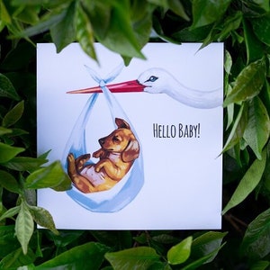 Hola bebé - Tarjeta de felicitación con forma de perro salchicha