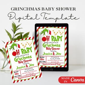 Grinchmas Baby Shower Invitation | Editable Canva Template | Digital Download