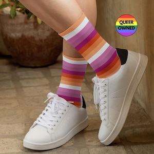 Lesbian Pride Flag Socks, LGBTQ Socks, Queer Socks, Pride Merch, Pride Outfit, Lesbian Gifts, Lesbian Clothing Accessories, Gay Pride Socks