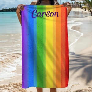 Custom Gay Pride Beach Towel, Personalized Beach Towel, Custom Gay Gifts, Gay Bachelor Party, LGBTQ Pride Towels, Rainbow Beach Towel
