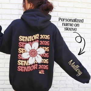 Custom Senior 2026 Grad Hoodie Personalized Name on Sleeve, Class of 2026 Shirt, Highschool Senior Shirts, Retro Graduation 2026 Shirt