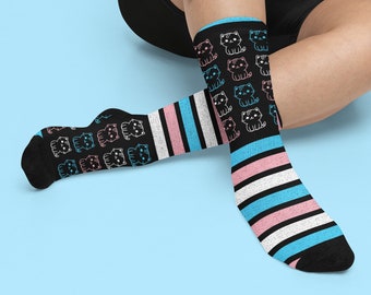Trans Pride Cat Socks, Transgender Flag Socks, LGBTQ Socks, Pride Socks, Queer Socks, Pride Merch, Cute Socks, Transgender Gifts