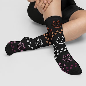 Lesbian Pride Cat Socks, Lesbian Socks, Subtle Pride Merch, Cat Socks, Cat Gifts, Gift for Cat Lovers, Lesbian Gifts, Cute Socks