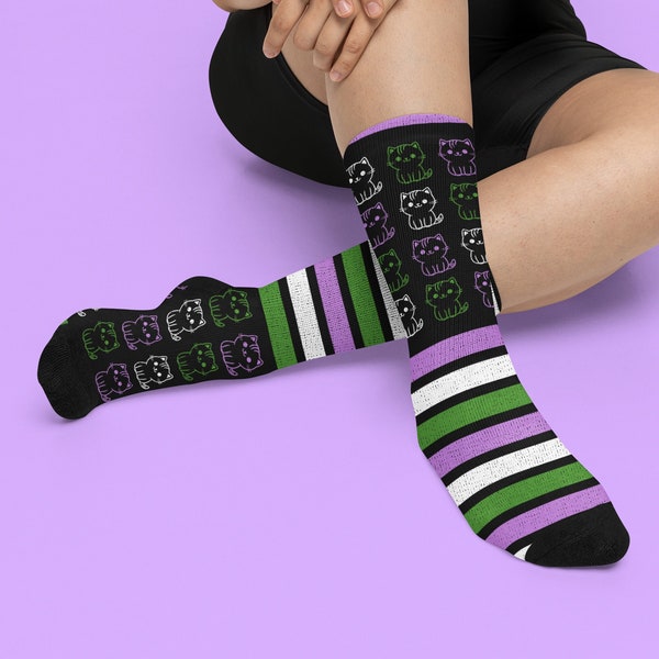 Genderqueer Pride Cat Socks, Genderqueer Flag Socks, LGBTQ Socks, Pride Socks, Queer Socks, Pride Merch, Cute Socks, Genderqueer Gifts