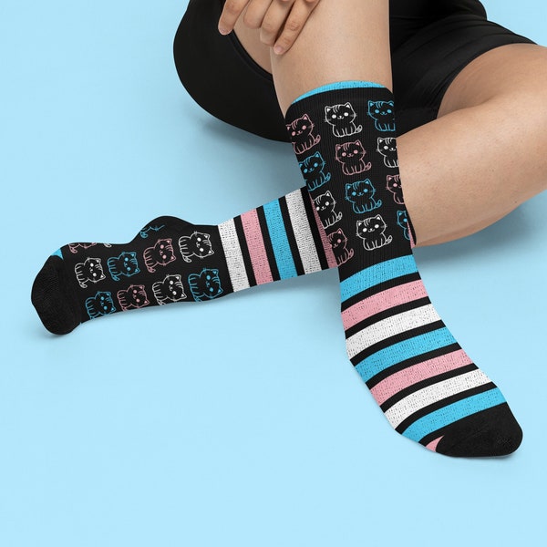 Trans Pride Cat Socks, Transgender Flag Socks, LGBTQ Socks, Pride Socks, Queer Socks, Pride Merch, Cute Socks, Transgender Gifts