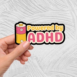 Adesivo ADHD, Powered by Adesivo ADHD, Regali ADHD, Adesivi ADHD divertenti, Adesivi psicologici, Adesivi carini, Adesivi per laptop, Adesivi divertenti