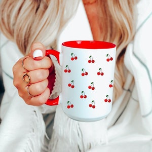 Cherry Mug, Cute Cherry Cup, Cherry Decor, Cottagecore Decor, Red Mugs, Fruit Decor, Cherry Gifts for Her, Minimalist Mug