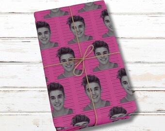 Celebrity Mugshot Wrapping Paper, Gifts for Justin Bieber Fans, Funny Wrapping Paper, Celebrity Gift Wrap, Unique Wrapping Paper