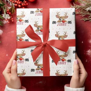 Rotolo di carta da regalo natalizia personalizzata, carta da regalo natalizia con nome personalizzato, carta da regalo natalizia con nomi per bambini, carta da regalo con simpatica renna