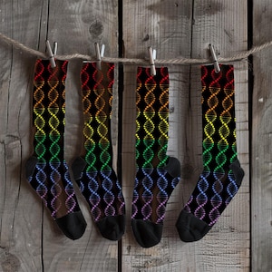 Gay Pride Socks - Rainbow DNA, LGBTQ Socks, Queer Socks, Cool Socks, Fun Socks, Novelty Socks, Gay Lesbian Bisexual Pansexual, Gay Gift