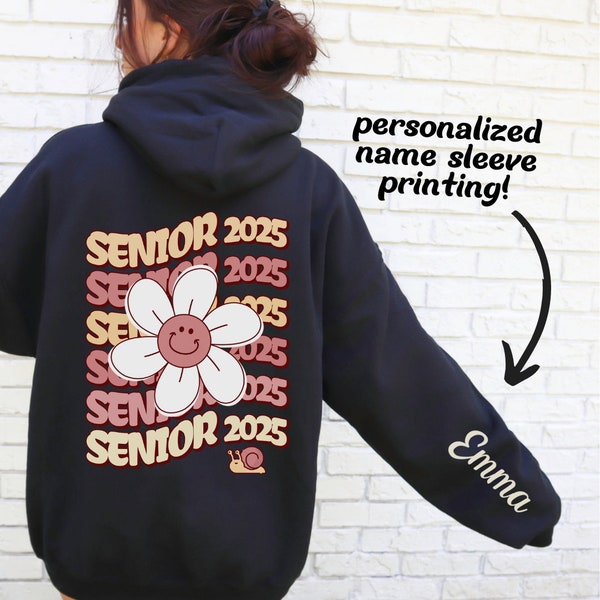 Custom Senior 2025 Grad Hoodie Personalized Name on Sleeve, Class of 2025 Shirt, Highschool Senior Shirts, Retro Graduation 2025 Shirt