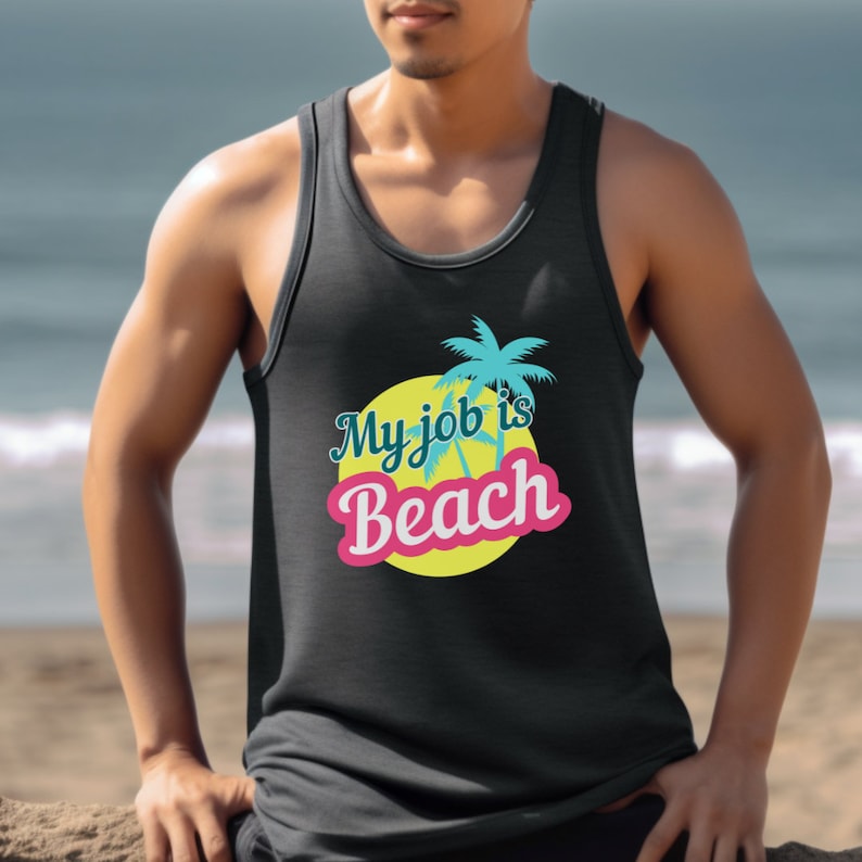 My Job is Beach Tank Top, Beach Shirt, Vacation Shirt, Summer Tank, Trendy Tank Unisex, Movie Shirt, Pop Culture Shirts, Trending Now Shirts Charcoal Black TriBlend