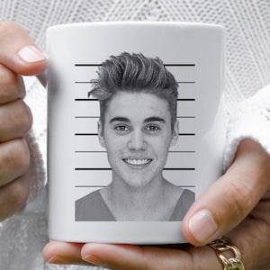 Celebrity Mugshot Mug - Gift for Bieber Fan, Pop Culture Gift, Funny Mugs, Music Lover Gift, Gift for Teen Girl, JB Merch, Gift for Her