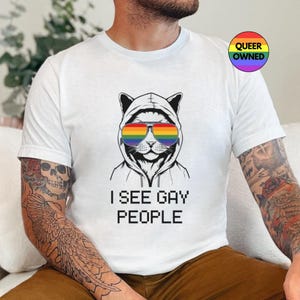 Gay Pride Cat Shirt, Pride Outfit, LGBTQ Tee, Gift for Queer Cat Person, Funny Cat Tee, Queer Tshirt, Gay Owned Business
