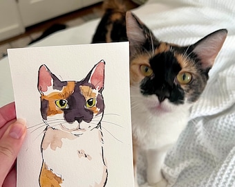 REAL PAINTING Pet Portrait in Watercolor *read description* (Handmade, hand painted, made to order, custom from photo, memorial gift)
