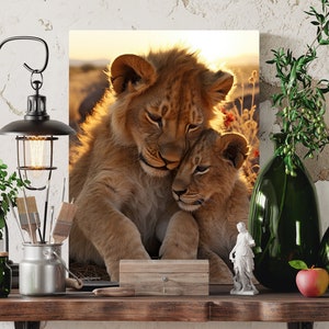 Lion King Poster, Family Comes First High Resolution Printable Art, Lion and Cub Wall Art,  Animal Poster, Modern Wall Decor, Lion Family
