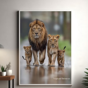 Royal Family: Museum-Grade Poster  | Lion Poster | Lion King and Cub Art | Animal Poster | Modern Wall Art | Family Art - TroplandUniverse
