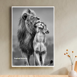 Leoni innamorati Parte I - Arte murale stampabile della fauna selvatica / Arte murale safari - Download digitale per poster e per carta da parati - Regalo per lei