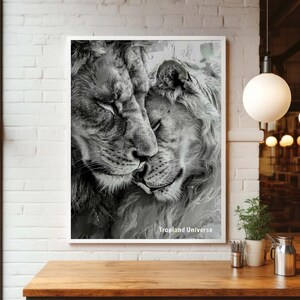 Leoni innamorati Parte II - Arte murale stampabile della fauna selvatica / Arte murale safari - Download digitale per poster e per carta da parati - Regalo per lei