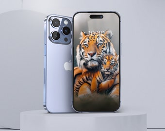Bundle of 3: Father and Son Tiger Wallpaper For iPhone, Android, iPad and Best for Prints | Lion Wallpaper | Lion Art | Digital Download