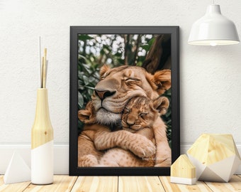 Momma and her Cubs 2: High Resolution Lion Family Printable Wall Art | Animal Wall Art | Lion Art  | Digital Art | Lion Poster | Animal Love