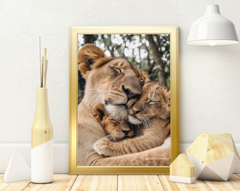 Momma and her Cubs 5: High Resolution Lion Family Printable Wall Art | Animal Wall Art | Lion Art  | Digital Art | Lion Poster | Animal Love