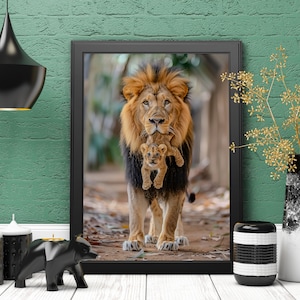 Father and Cub Lion Poster Print | Printable Wall Art | Instant Download Digital Art | Lion King Poster | Animal Art Printable