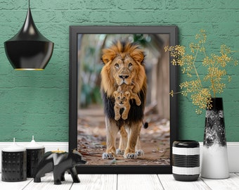 Father and Cub Lion Poster Print | Printable Wall Art | Instant Download Digital Art | Lion King Poster | Animal Art Printable