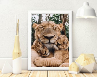 Momma and her Cubs 4: High Resolution Lion Family Printable Wall Art | Animal Wall Art | Lion Art  | Digital Art | Lion Poster | Animal Love