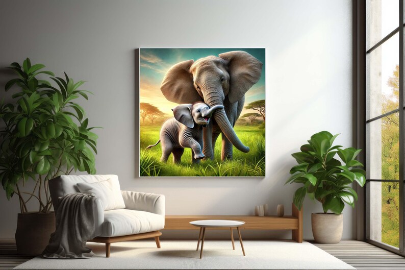 Adorable Elephant and Baby Wall Art Perfect Safari Decor & Elephant