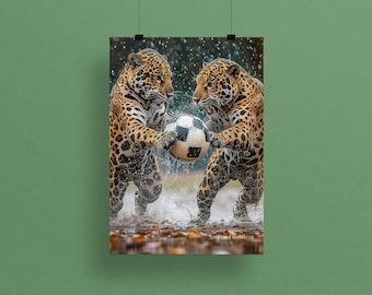 Football is Life (Jaguar Fun) 01: High Resolution Lion Printable Art | Animal Wall Art | Animal Love | Lion Art  | Digital Art | Lion Poster