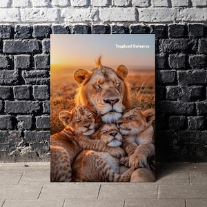 The Queen of Tropland and Her Three Cubs #2 - Lion Family Printable Wall Art | Perfect Gift for Lion Lovers | Instant Digital Download