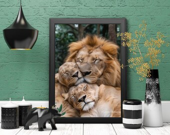 Family Nap Time 01: High Resolution Lion Family Printable Wall Art | Animal Wall Art | Lion Art  | Digital Art | Lion Poster | Animal Love