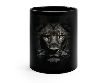 Tropland Universe Lion Black Ceramic Coffee Mug | Lion Mug | Coffee Lover Gift | Animal Mug | Lion Coffee Mug | Lion Lover